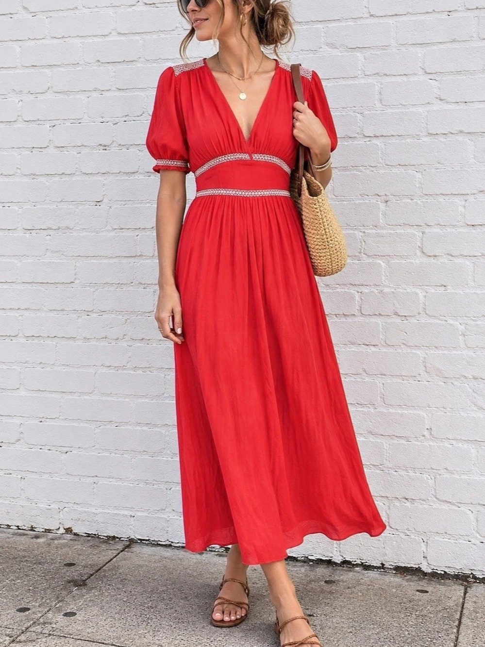 J.Crew Smocked-trim midi dress in crepe de chine Red, XS